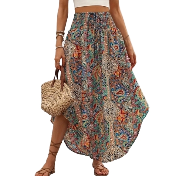 Bohemian Hi-Lo Skirt Paisley Summer Vacay Skirts S M L Plus size Outfits - Picture 5 of 9